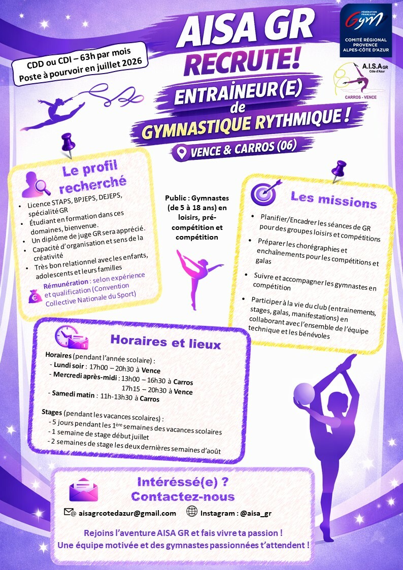 Recrutement – Entraîneur(e) Gymnastique Rythmique